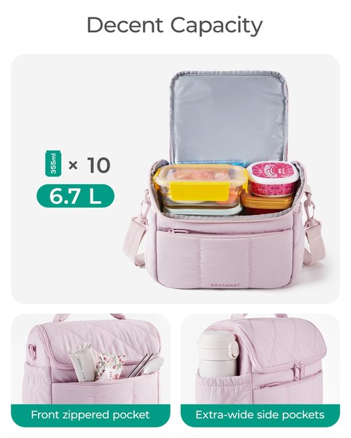 BAGSMART Insulated Lunch Bags for Women, Cute Quilted Lunch Box, Lightweight Puffy Padded Waterproof Lunch Tote, Reusable Lunch Cooler for Work Picnic Travel, Sage Green
