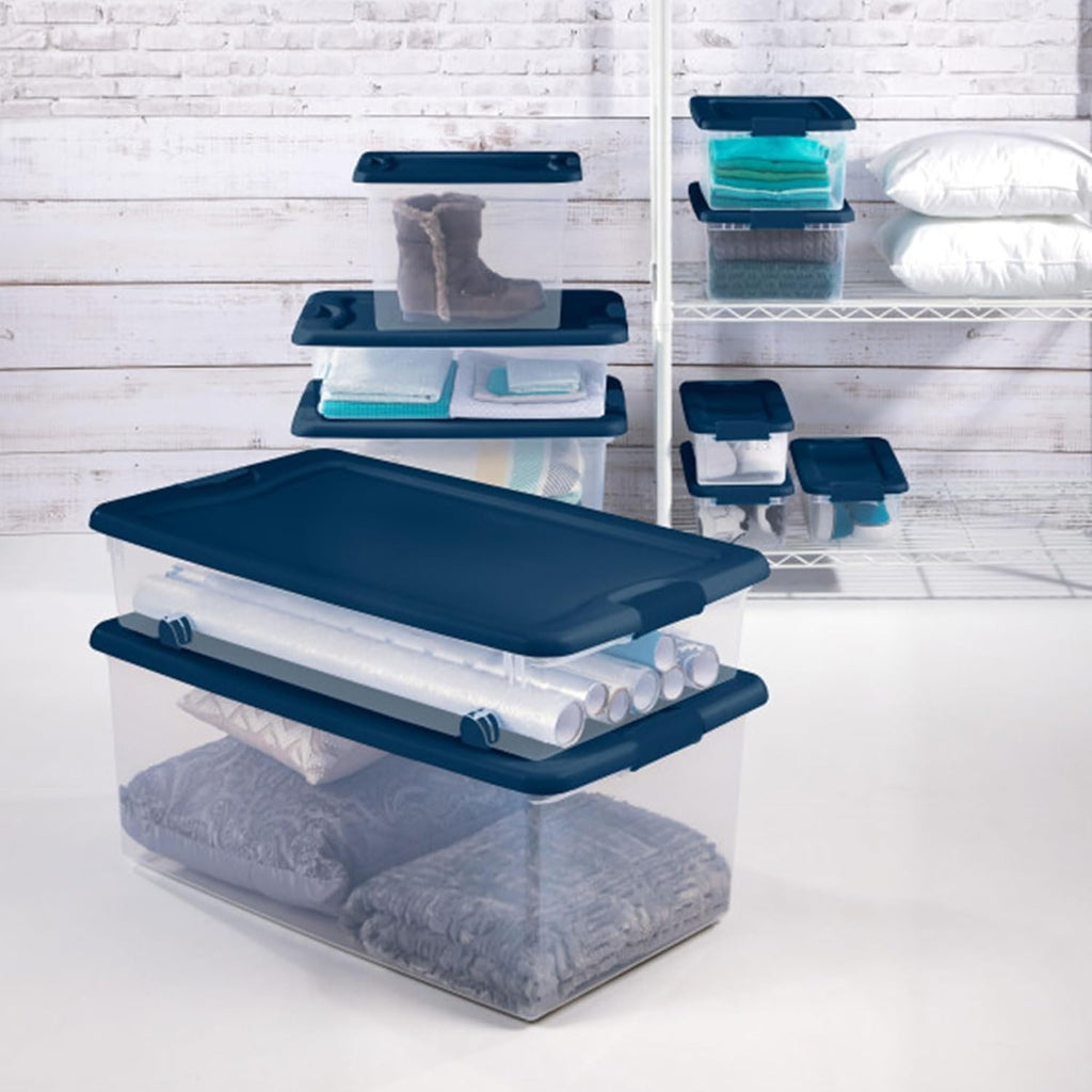 Sterilite Large Clear Plastic Storage Bins - 6-Pack 64 Quart Stackable Organizing Boxes in Blue