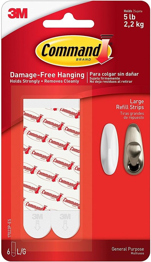 Command | Large Mounting Refill Strips - 6 Durable Adhesive Strips for Easy Wall Hanging