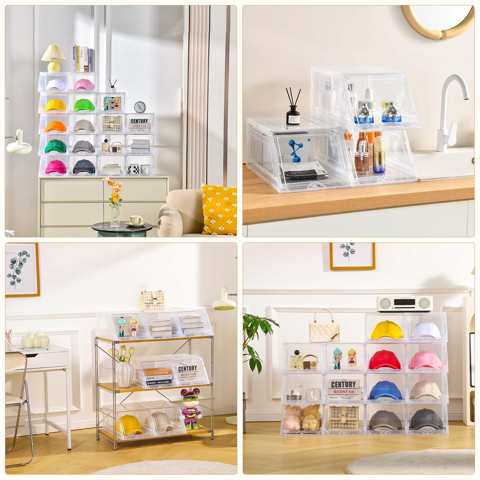 2 Pack Hat Organizer for Baseball Caps,Large Clear Cap Organizer with Drawer,Hats Holder Box for Closet with Sliding Tray,Stackable Hat Rack Display Case,Multi-use Hat Case for Caps,Each Holds 12 Hats