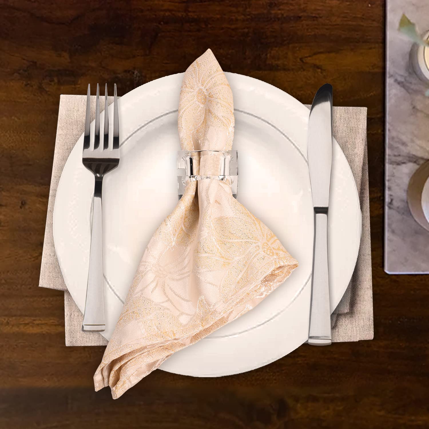 Kitcom Mini Napkin Rings Set of 12 Square-Shaped, Crystal Napkin Ring for Thanksgiving, Christmas, Family Gathering, Wedding Reception, Clear with Gift Box