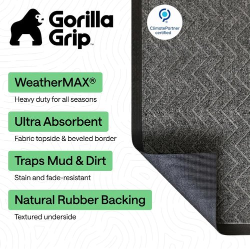 GORILLA GRIP Waterproof All-Season WeatherMAX Doormat - Durable Natural Rubber, 72x24, Easy Clean, Indoor/Outdoor