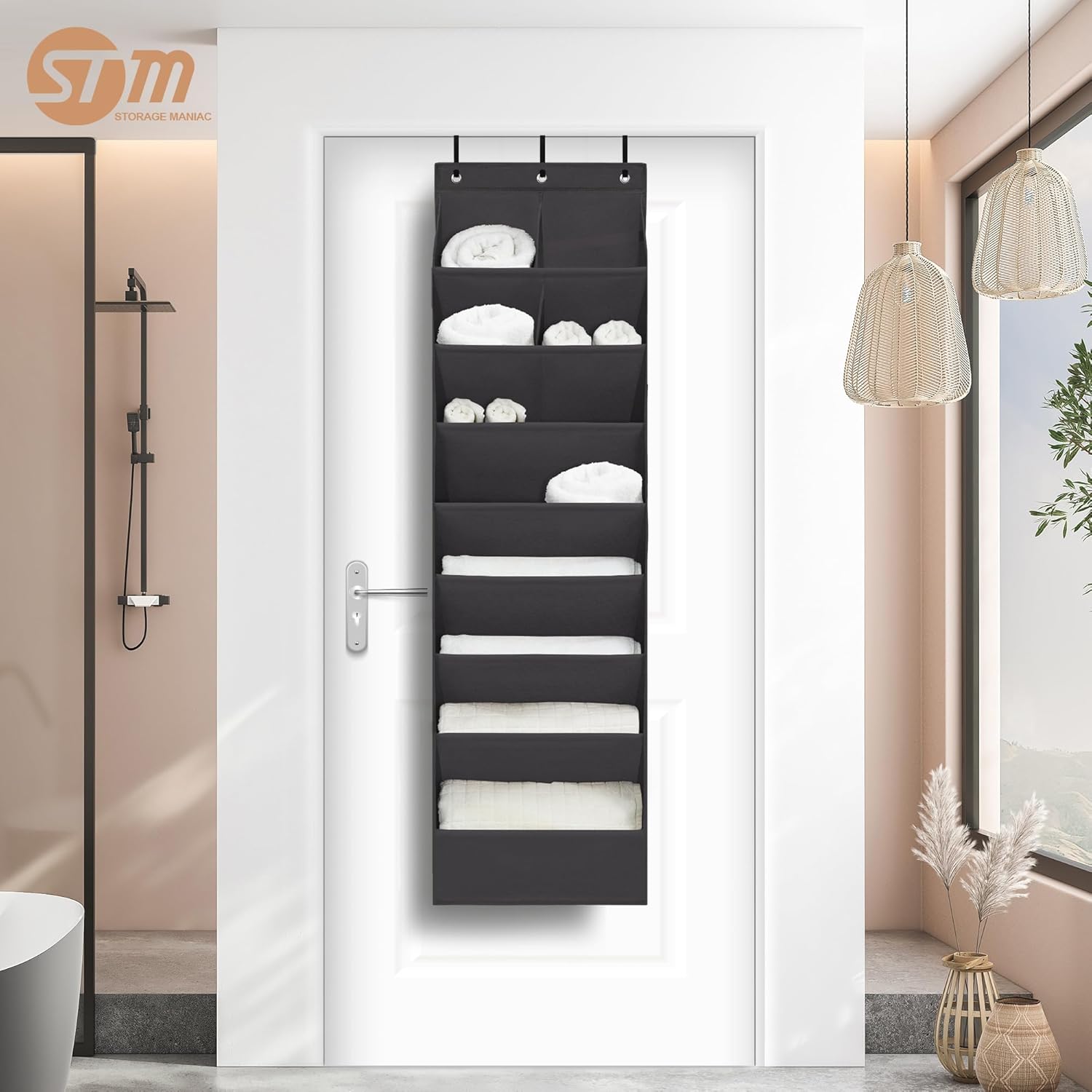 Storage Maniac Over The Door Shoe Organizer - Heavy-Duty Hanging Rack with Deep Pockets | Black, 1 Pack