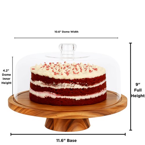 JOEY'Z 6 in 1 Large Acacia Wood Cake Stand with Lid - Multiuse Wooden Cake Stand with Dome Acrylic Cake Cover/Cake Dome - Cake Holder With Lid - Cake Stands