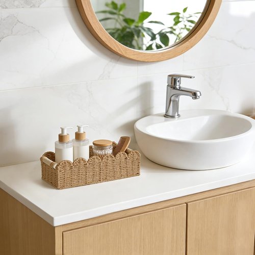 Dahey Toilet Paper Storage Basket - Woven Paper Rope Design with Scalloped Edge | 2 Pcs for Bathroom & Home Decor