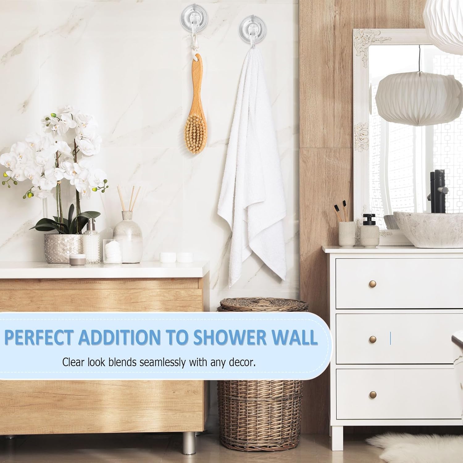 VIS'V Suction Cup Hooks - Heavy Duty Removable Shower Hooks | Clear, 4 Pack with Wipes