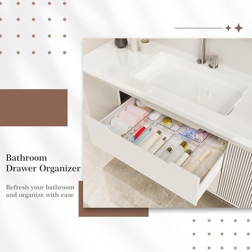 Criusia Clear Drawer Organizer Set - 7 Versatile Plastic Trays for Kitchen & Bathroom Storage | Non-Slip Design