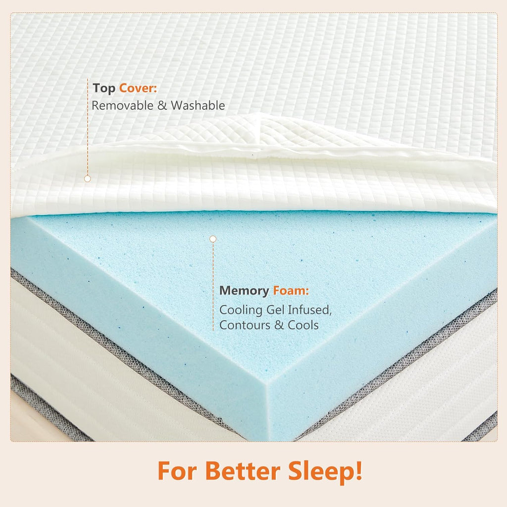 Sweetcrispy Memory Foam Mattress Topper - 3 Inch Gel-Infused Cooling Pad for Queen Size Bed | Removable Soft Cover