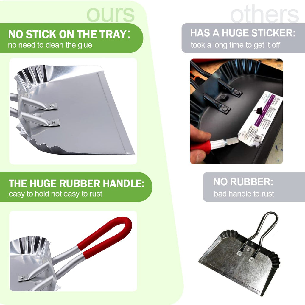 TOP DOG Metal Dustpan 17”, Aluminum Dust Pans Heavy Duty Does not Chip or Bend Sheet Metal Edge Flat Against Floor for Small Item Sweeping Rubber Coated Easy to Grasp Handle (1pcs)