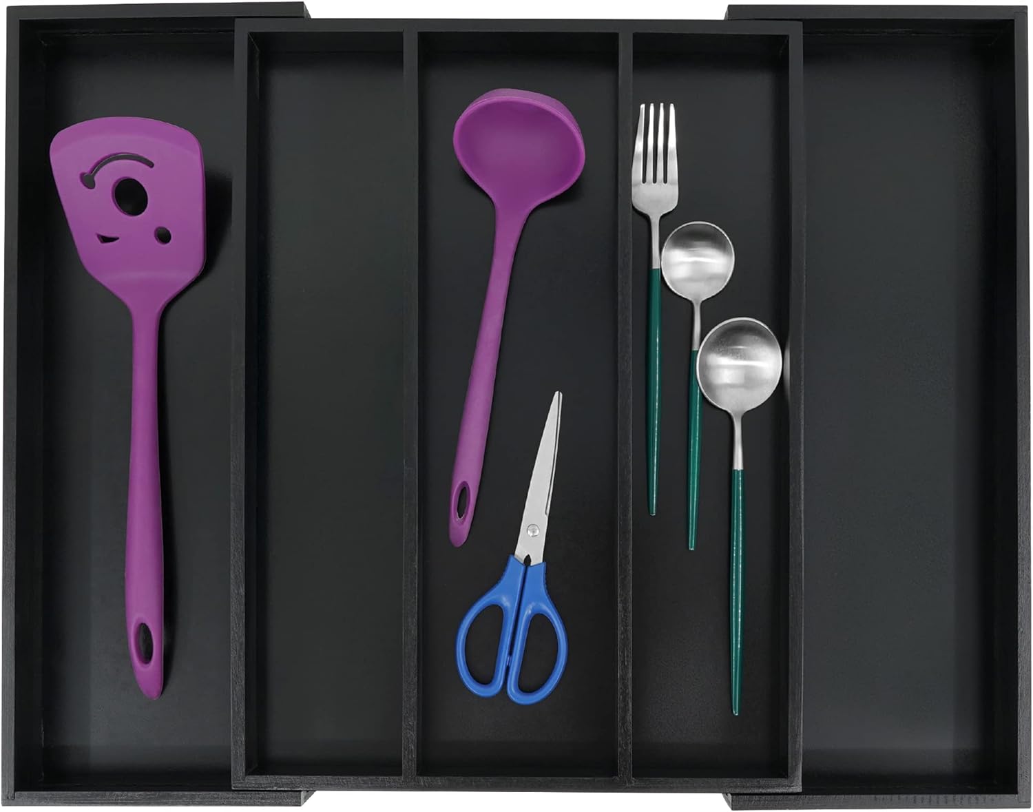 Utoplike Bamboo Drawer Organizer - Adjustable Black Silverware Holder & Cutlery Tray | Expandable Divider for Kitchen & Bedroom