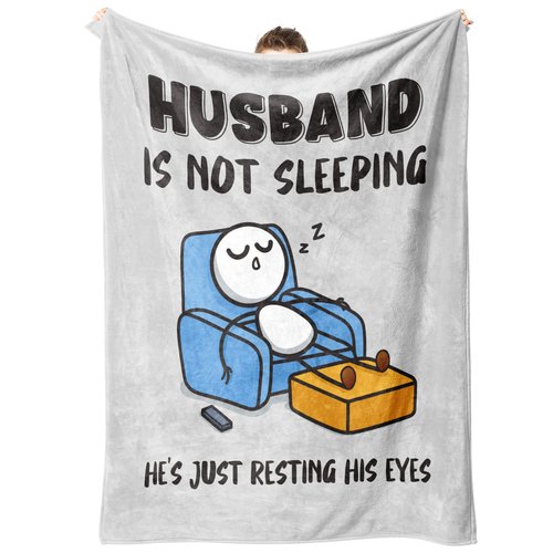 GoMelley Funny Gifts for Husband, Husband is Not Sleeping Blanket, Birthday, Anniversary, Fathers Day, Throw Gifts for Him from Wife, Super Soft Blanket for Couch and Napping, 60" x 50"