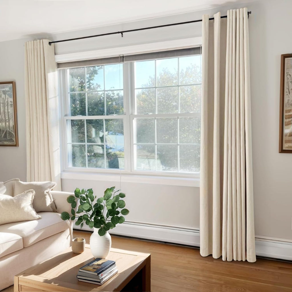Skiennix 100% Blackout Linen Curtains - Thermal Insulated Drapes for Bedroom & Living Room | 50" W x 84" L, 2 Panels