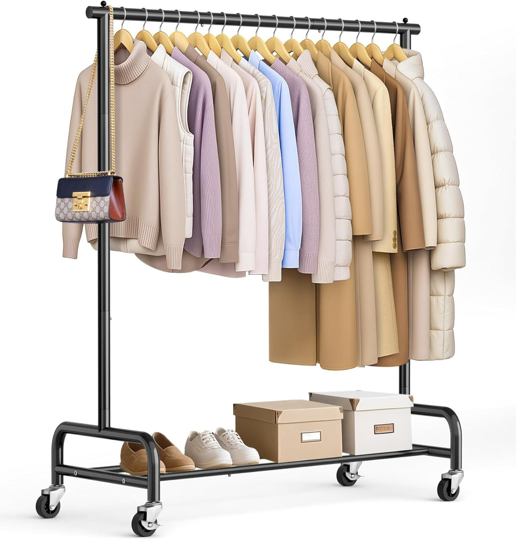 Sleeping Lamb Heavy Duty Clothing Rack - 43" Wide Rolling Garment Rack with Wheels | Black Metal Hanger for Coats & Shirts