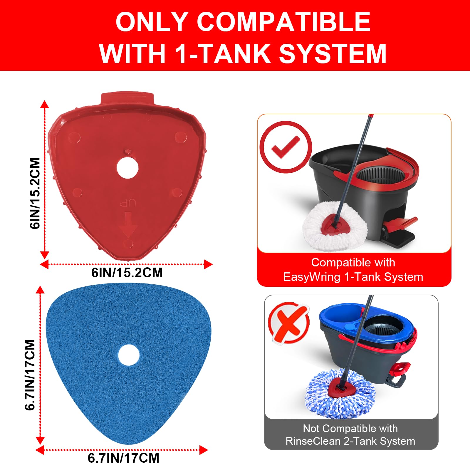 Spin Mop Replacement Head for O Cedar EasyWring 1 Tank, Includes 2 Magic Scrubber Sponge Brushes & 1 Connector Attachment for Kitchen, Bathrooms, Glass and Various Hard Surfaces
