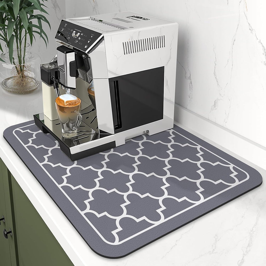WISELIFE Dish Drying Mat - Super Absorbent Kitchen Counter Mat | Large 15"x18" Stylish Grey Design
