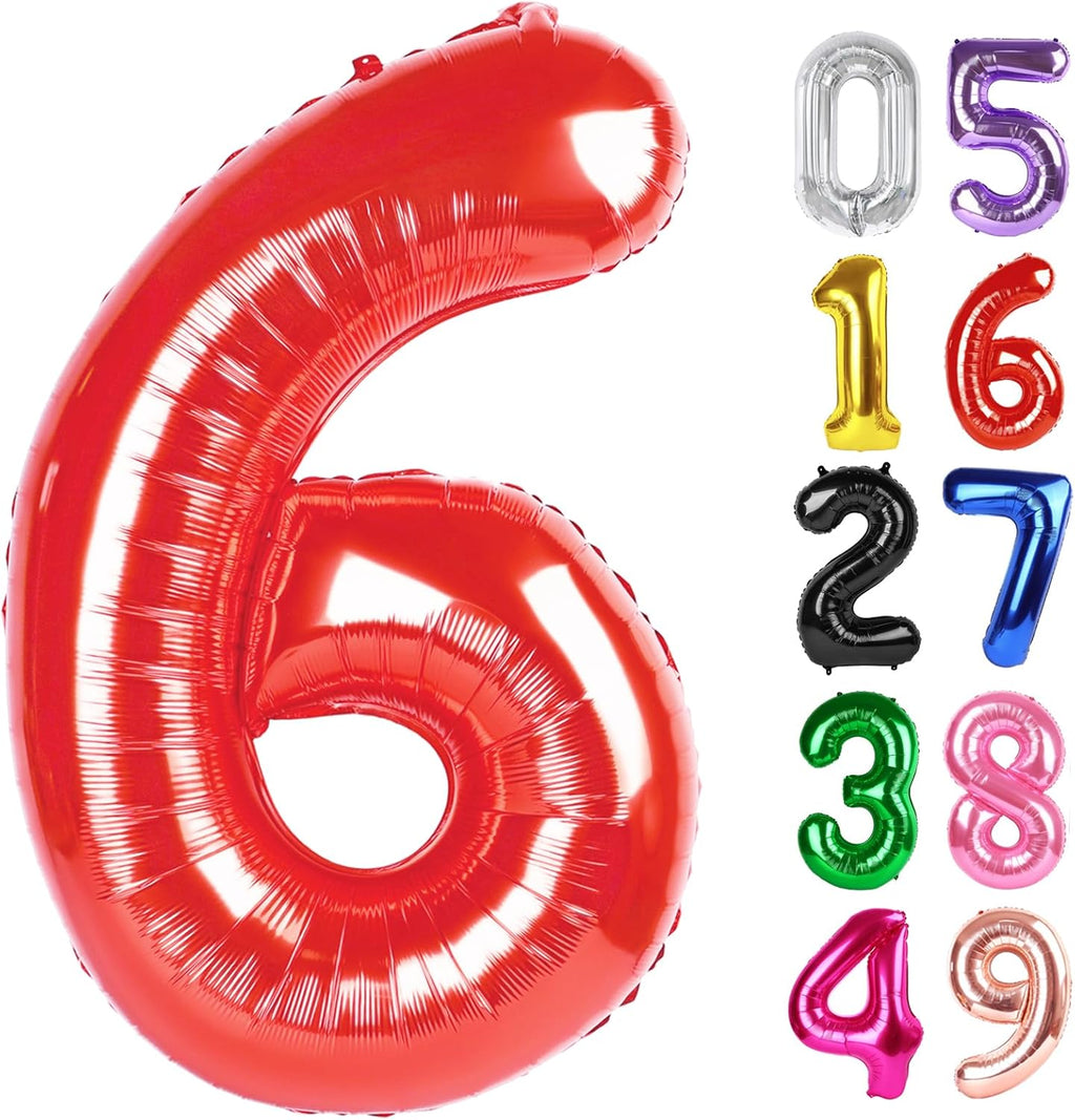Red Number 6 Balloon - 40 Inch Giant Foil Balloon for 6th Birthday Party Decorations