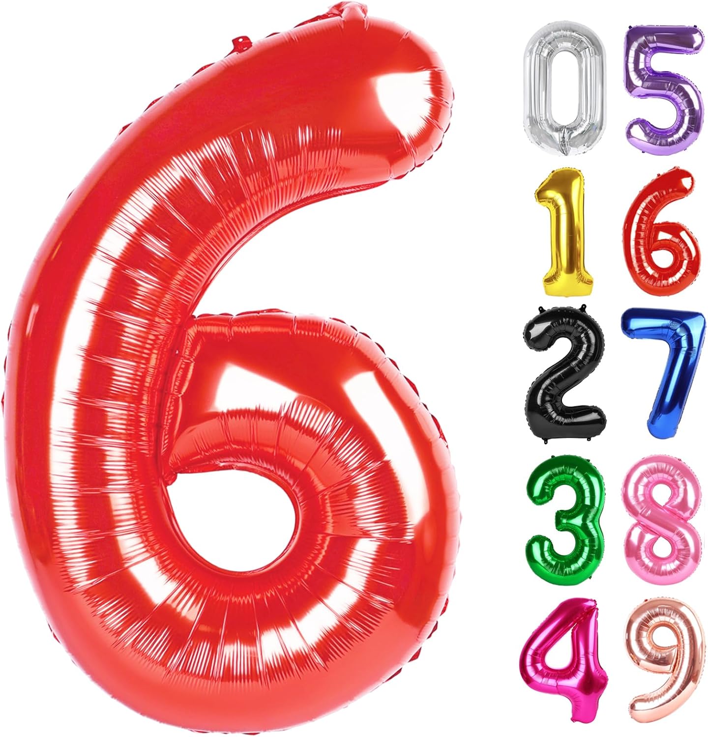 Red Number 6 Balloon - 40 Inch Giant Foil Balloon for 6th Birthday Party Decorations