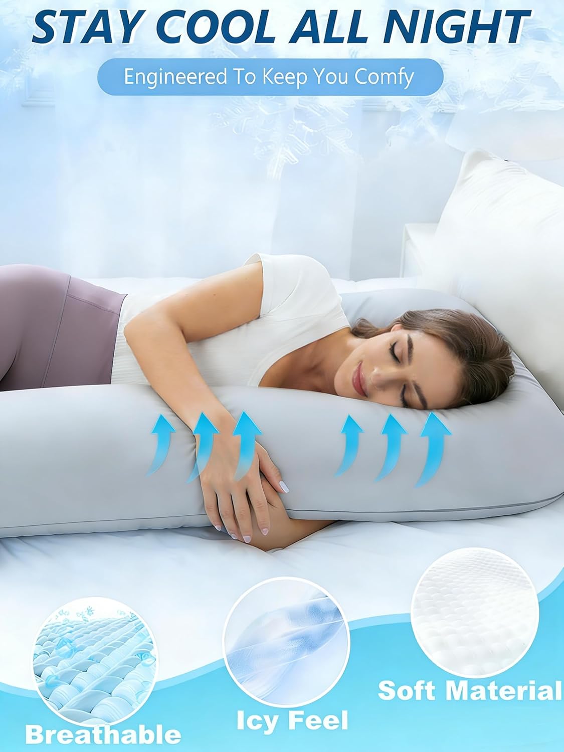 ZZZhen G-Shaped Pregnancy Pillow - 56 Inch Maternity Support with Grey Microfiber Cover for Comfort