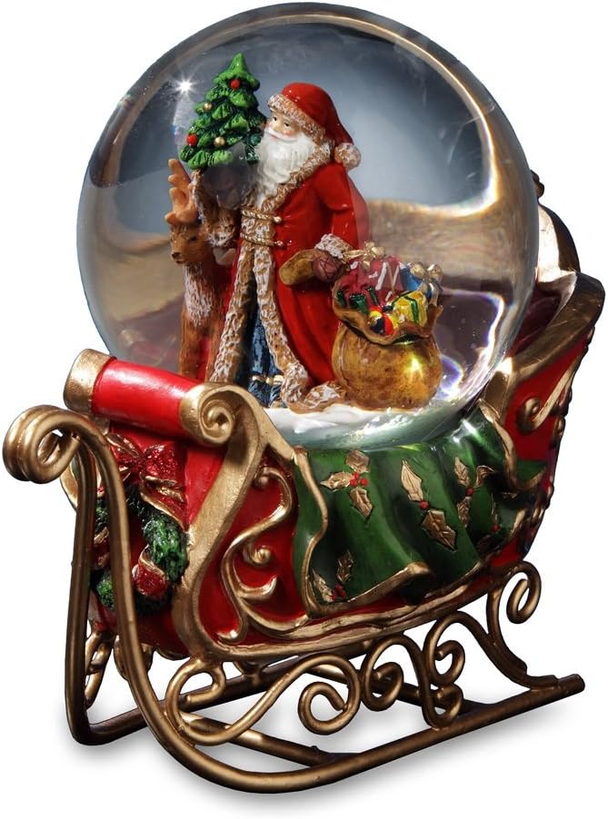 San Francisco Music Box | Santa Reindeer Sleigh Musical Water Globe | Festive Holiday Decor