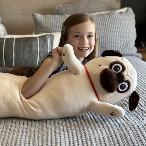MaoGoLan Super Soft Stuffed Dog Pug Plush Pillow 43 inch Long Puppy Stuffed Animal for Girls Kids Body Pillow, Bulldog Stuffed Animal Pug Lovers Gifts Christmas Valentine's Day Halloween