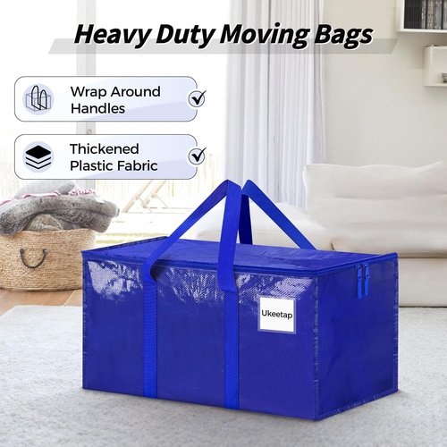 **Skiennix Extra Large Heavy-Duty Moving Bags - 16 Pack with Reinforced Handles & Zippers | Blue Storage Totes for Clothes & Dorm Supplies**