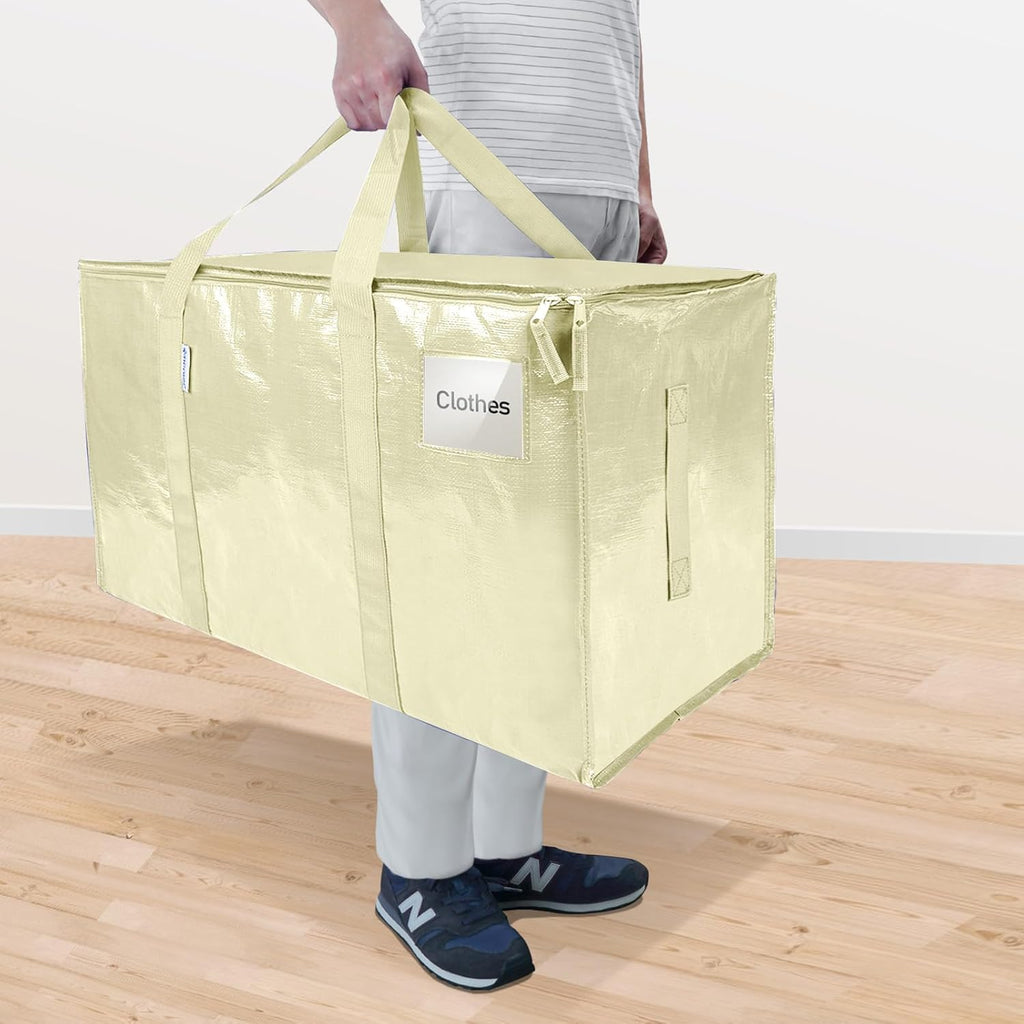 TICONN Extra Large Heavy-Duty Moving Bags - Durable Storage with Zippers & Handles | 2 Pack, Cream