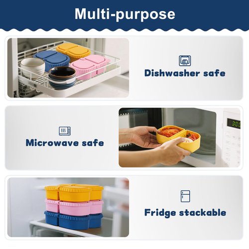 LOROTOCO 3 Pack Silicone Reusable Snack Containers with Lids - 8 oz Double Compartment Snackle Box for Kids & Adults, BPA-Free & Leakproof, Small for Dressing, Snacks, School, Office, Picnic