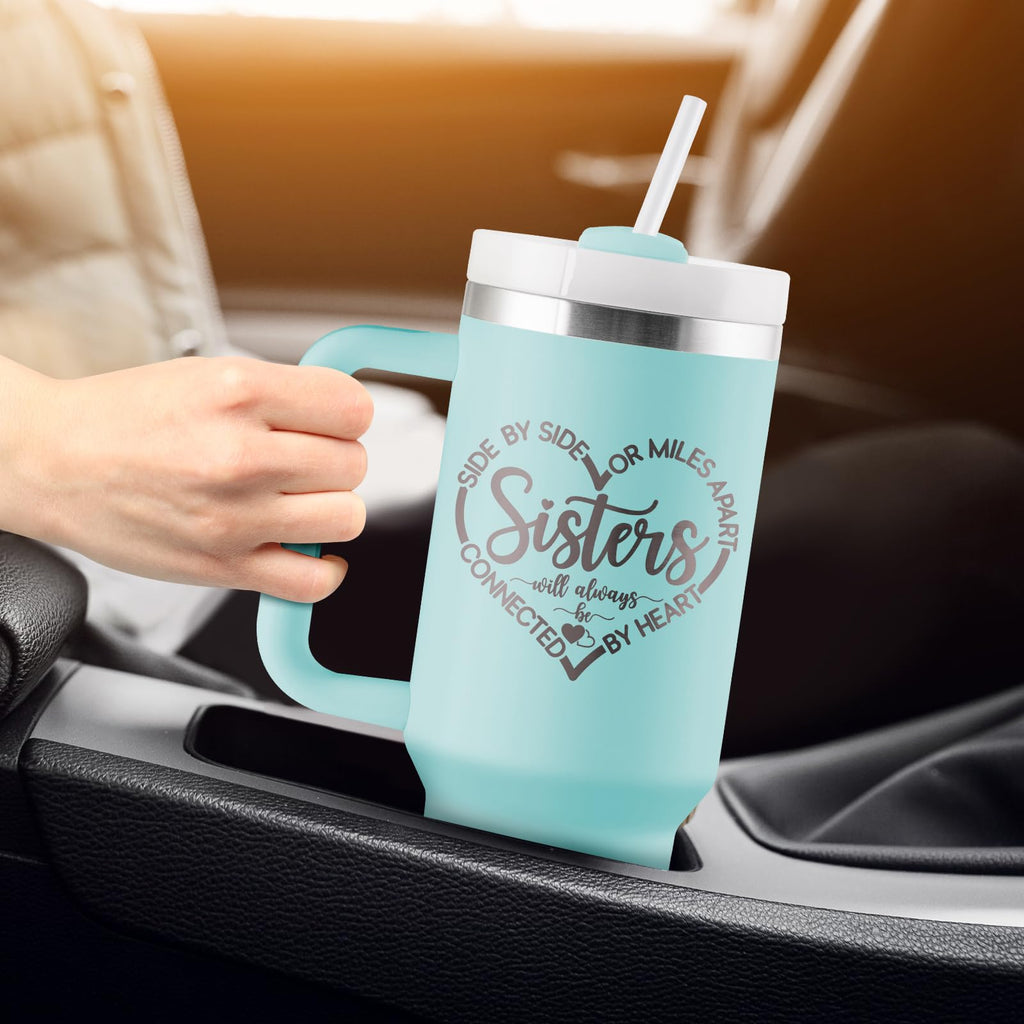 ROSTANTEN Sister Gifts from Sister, Sisters Birthday Gift Ideas, Gifts for Sisters - 40 oz Travel Cup Insulated Tumbler with Handle & Straw
