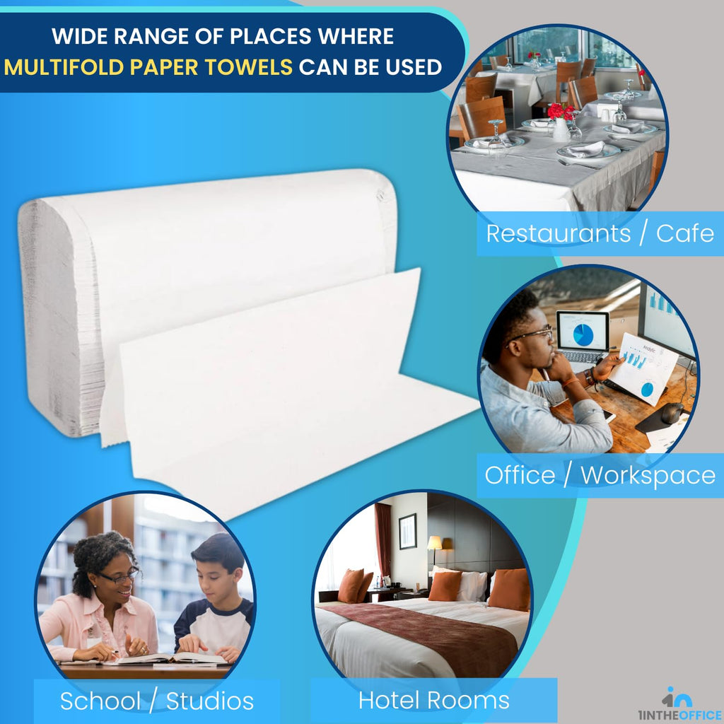 1InTheOffice Multifold Paper Towels, Paper Hand Towels for Bathroom, Folded Paper Towels, 1-Ply, 9" x 9.45", 250 Towels/Pack, 4 Pack