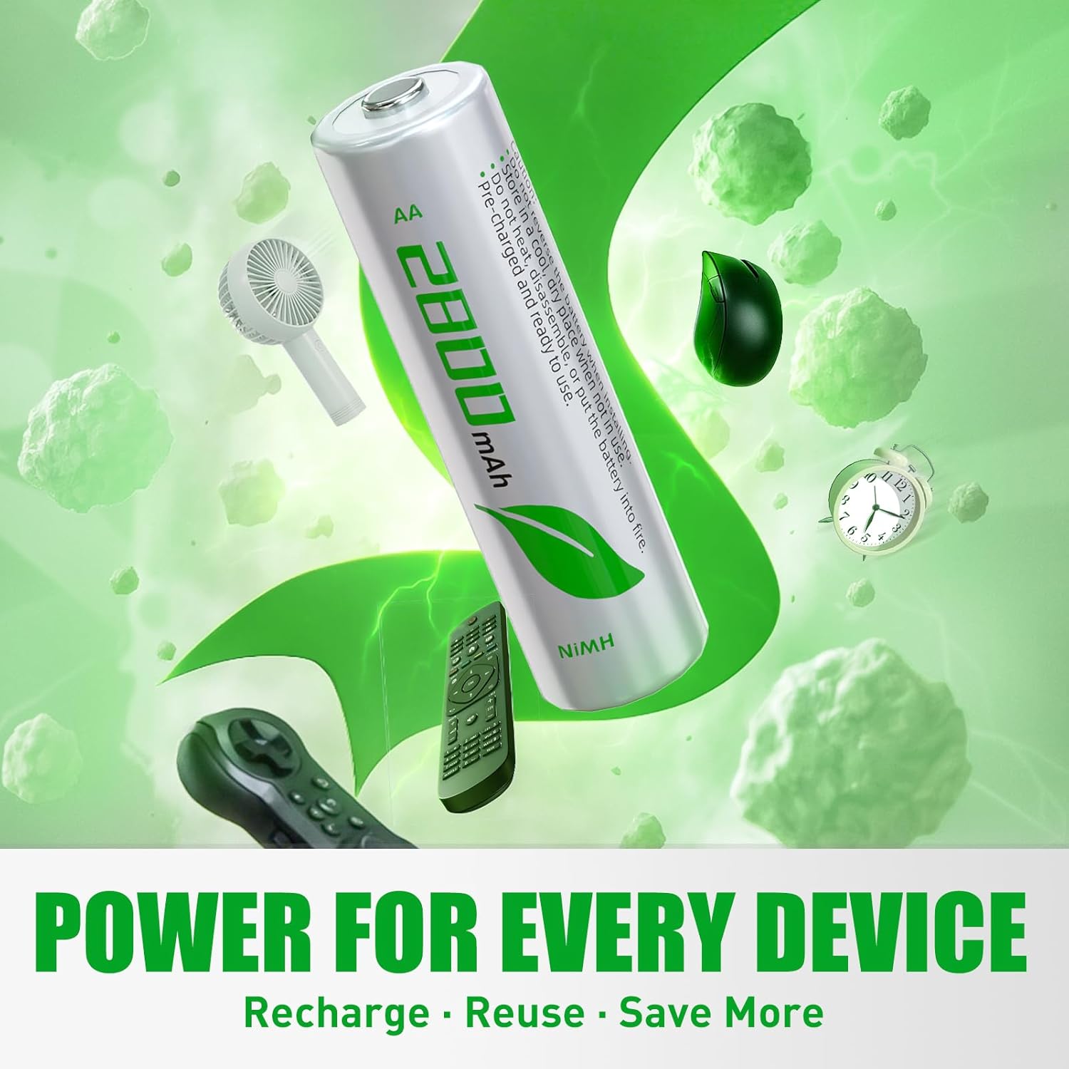 Rechargeable AA Batteries 8-Pack | 2800mAh High-Capacity NiMH | Long-Lasting & Pre-Charged - 1.2V