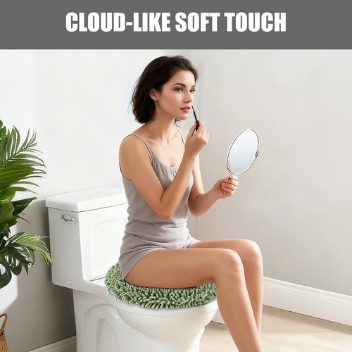Baahrnom Soft Chenille Toilet Lid Cover 19.5L x 18.5W Machine Washable Toilet Seat Cover Adjustable Rubber Backing Fits Most Round Elongated and Oblong Lids