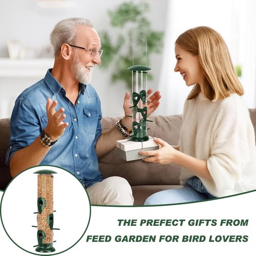 FEED GARDEN Metal Bird Feeder - 6-Port Squirrel Proof Tube Feeder, Weather Resistant, 13 Inch