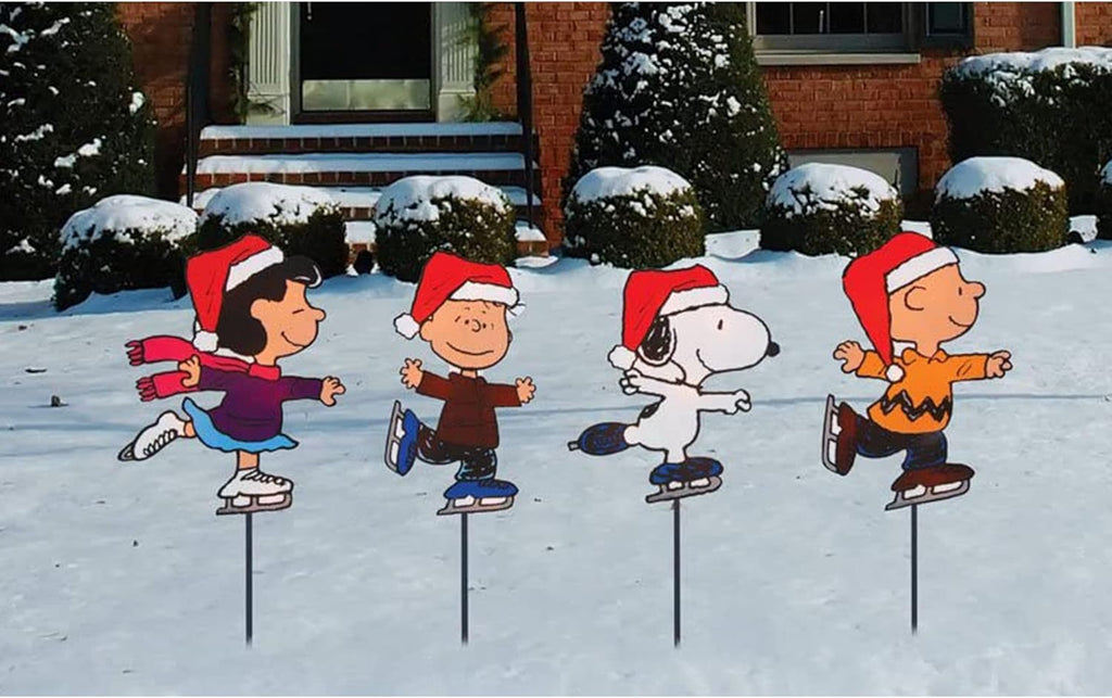 PRODUCTWORKS 8-Inch Pre-Lit Peanuts Skating Christmas Pathway Markers - Set of 4 Festive Decorations