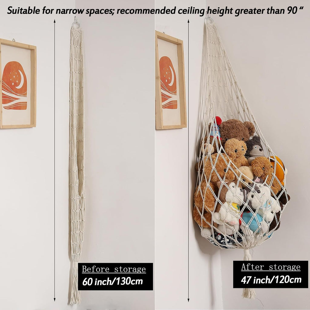 Amdermi Novel Stuffed Animal Hammock Corner Hanging Net for Stuff Aniaml Storage Macrame Toy Display Plush Toy Holder-Perfect for The Tiny Space Walls (Cream)