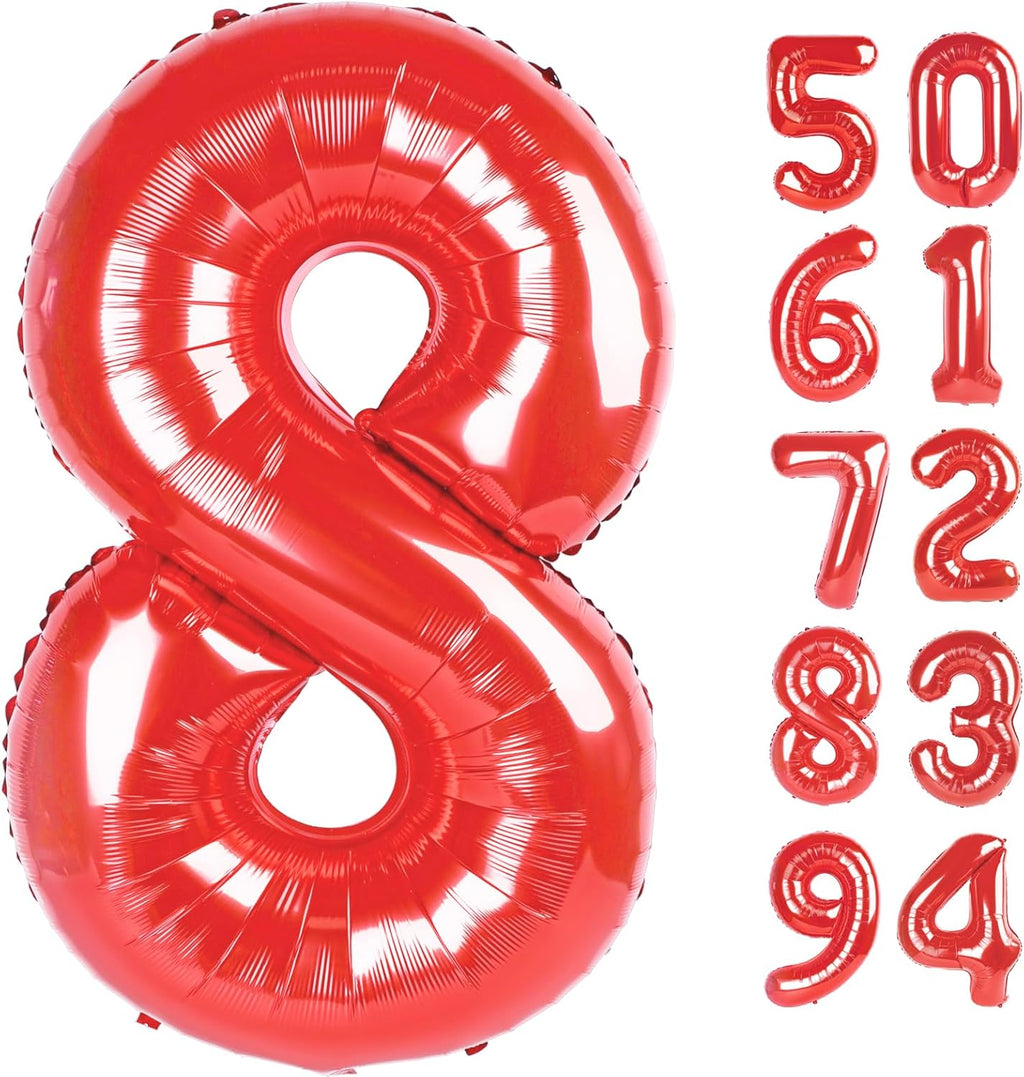 Red 8 Balloon - 40 Inch Number Balloon for Birthday Celebrations | Perfect for 8th Party Decor