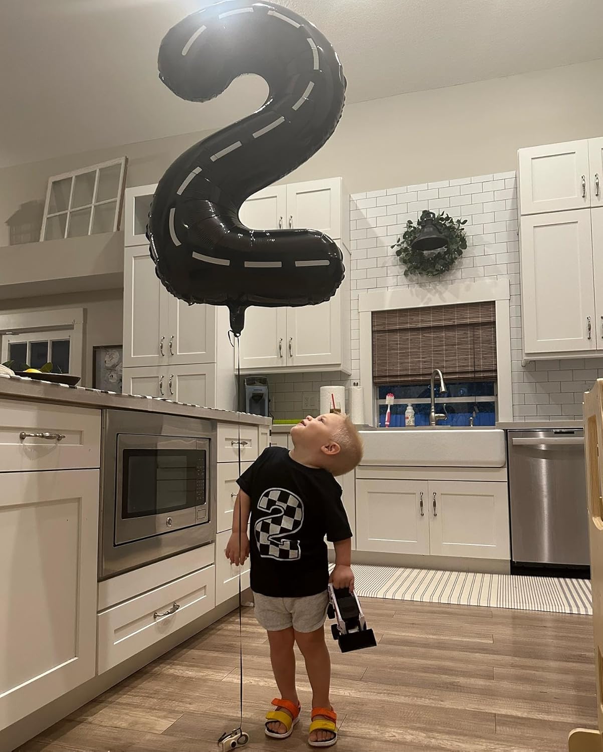 Race Car 2 Balloon - 40 Inch Black Number 2 Balloon for Second Birthday Party Decorations