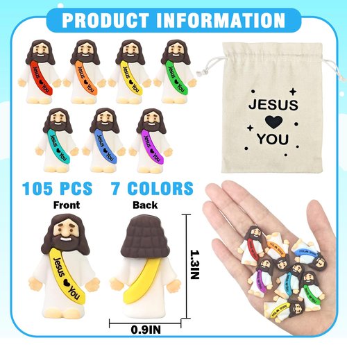 Mini Jesus Figures Bulk, 105PCS Little Baby Jesus Figurines for Christian Easter Basket Egg Stuffers & Bag Fillers, Samll Religious Party Favors Gifts for Hide and Seek School Sunday & Church Baptism