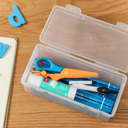 Swuj 8-Pack Clear Pencil Cases and Pencil Boxes, Stackable Plastic Pencil Box with Snap Lid, Large Capacity for Markers and Art Supplies for School, Office and Desk Organization – Rectangular Large