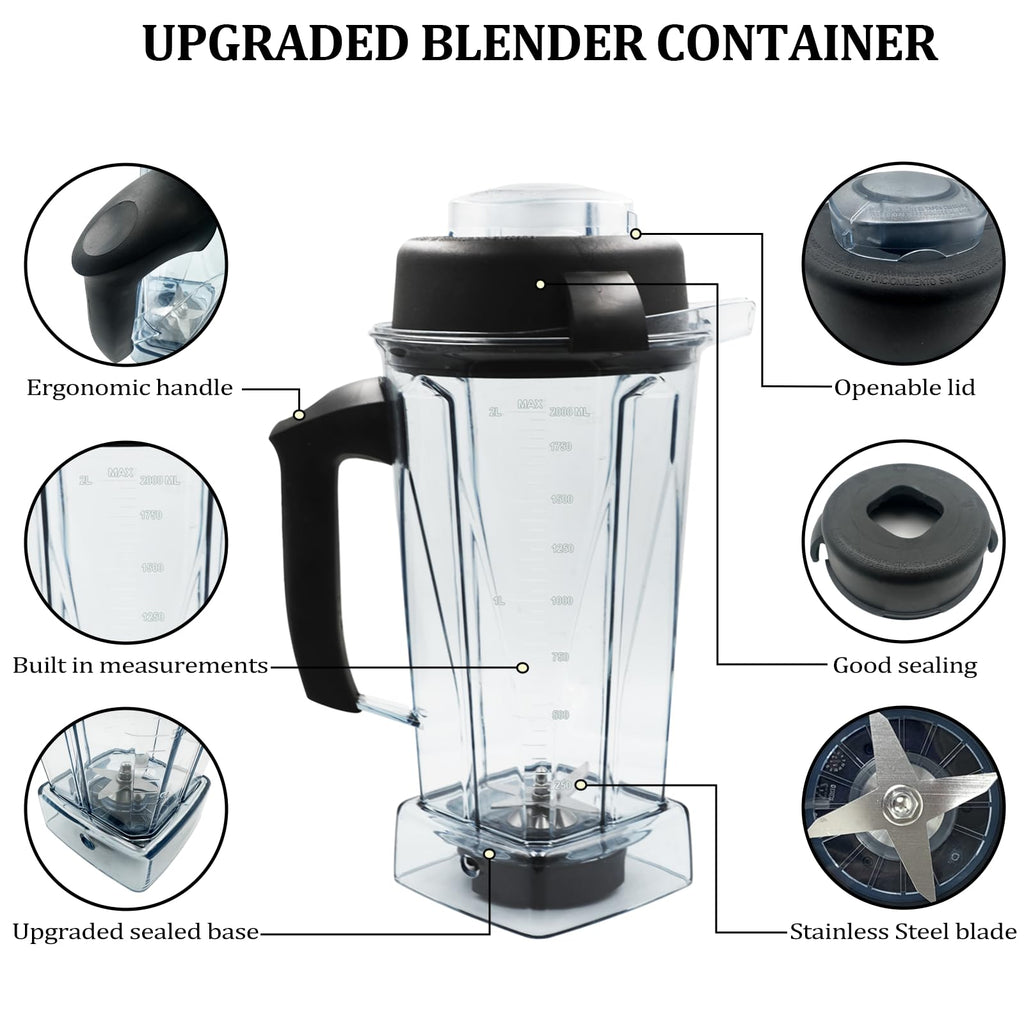 Blender Pitcher 64oz, Compatible with 5200 5000 5300 6300 VM0101 VM0103 VM0197 Classic/Explorian/Commercial Series etc Container Jar Cup, 2-year full warranty