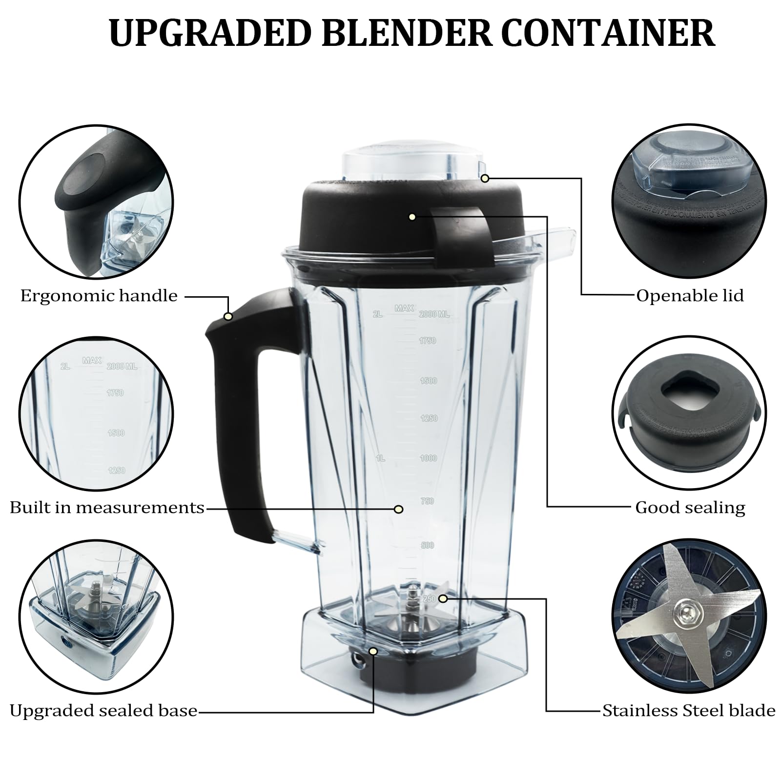 Blender Pitcher 64oz, Compatible with 5200 5000 5300 6300 VM0101 VM0103 VM0197 Classic/Explorian/Commercial Series etc Container Jar Cup, 2-year full warranty