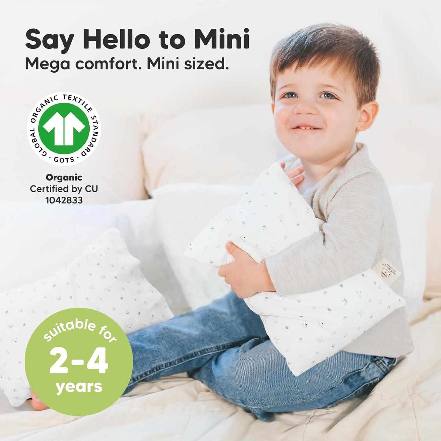 My Little Dreamy Mini Toddler Pillow - Soft Organic Cotton Travel Pillow with Pillowcase, 9x13 (Acorn)
