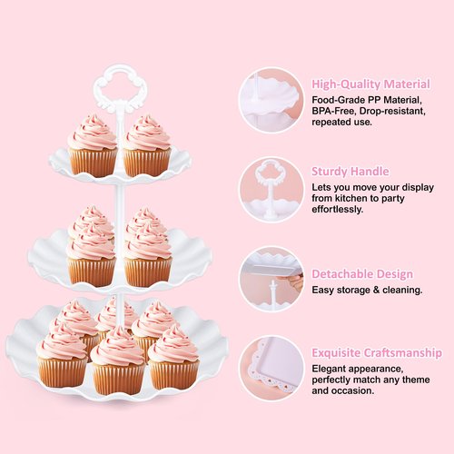 VISCOO 36 Pack Cupcake Stand, Dessert Table Display Set, 3-2 Tiered Tray Stand & Cupcake Holder Display Tower for Wedding, Serving Trays for Tea Party, Birthday, Dessert Stands for Baby Shower