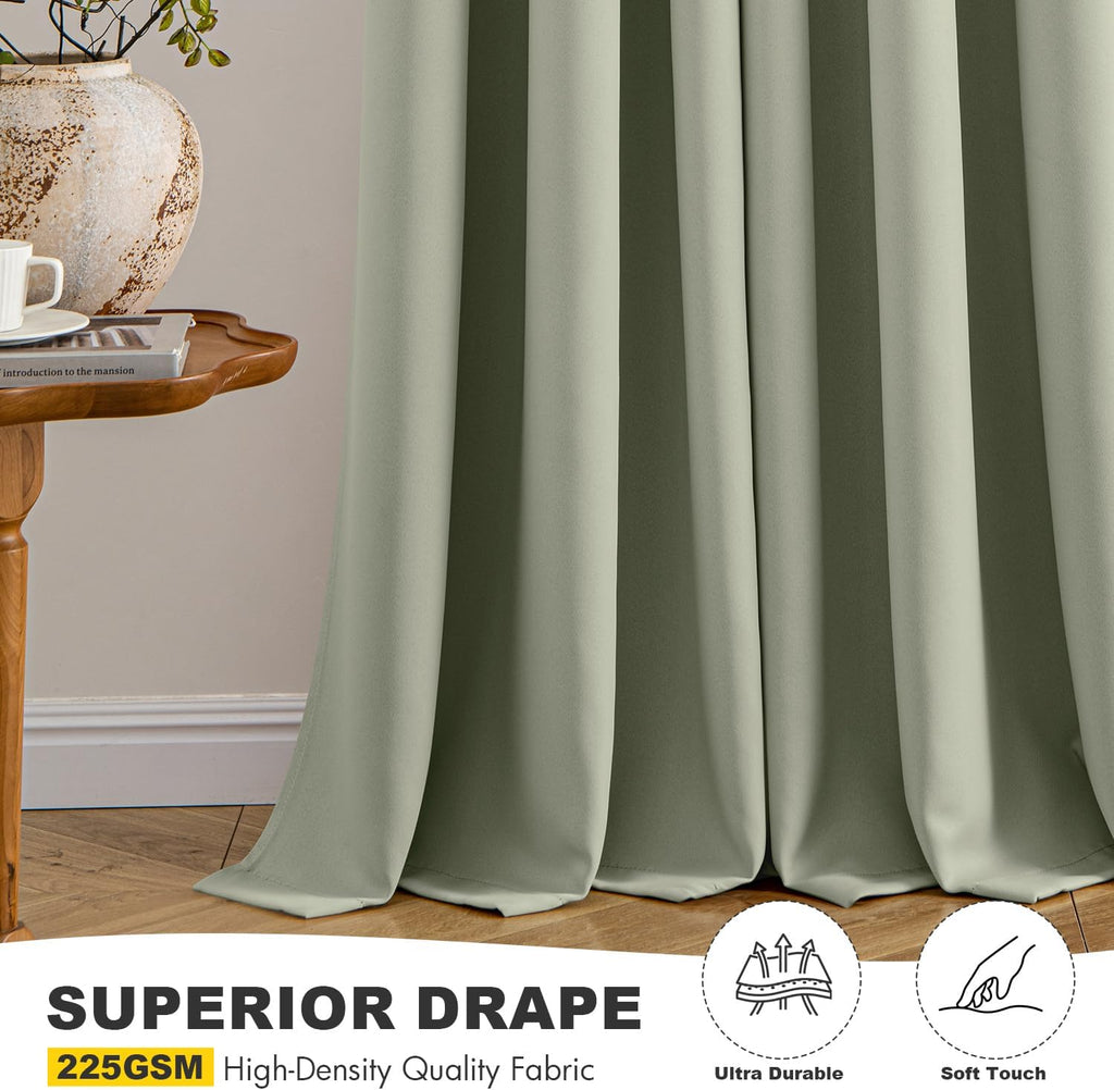 MIULEE Sage Green Blackout Curtains - Thermal Insulated Room Darkening Drapes | 63 Inches Long, 2 Panels