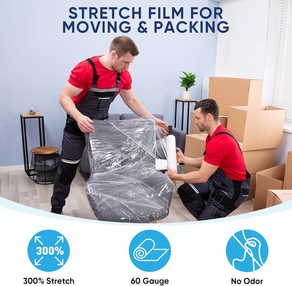 TICONN Stretch Wrap - 1000ft Industrial Strength Clear Plastic Film Roll with Handles | 15 Inch Wide for Pallet Wrapping
