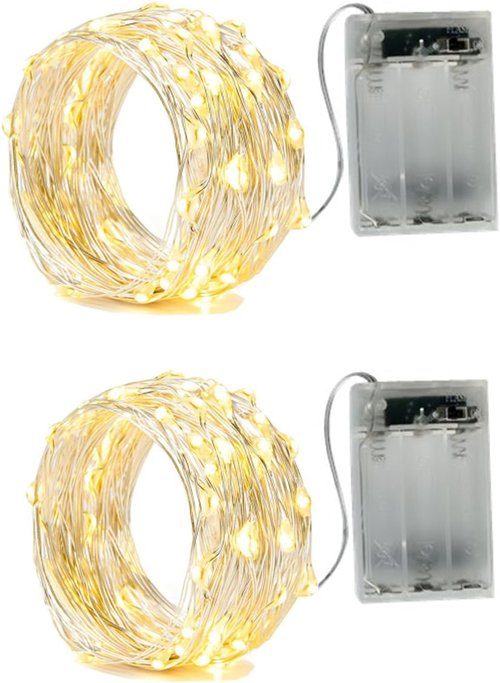 BXROIU Fairy Lights - 2 x 20 LED Battery Operated Silver Wire String Lights | Warm White for Bedroom & Party Decor (6.6 ft)