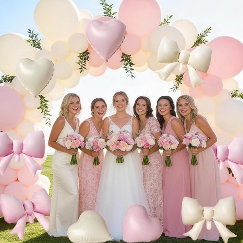 20 PCS Pink Cream Heart Balloons, Pink Bow Balloons, 18 Inch Heart Shaped Balloon 21 Inch Bow Balloon for Girls Women Birthday Valentines Wedding Engagement Galentine's Day Bridal Baby Shower Party