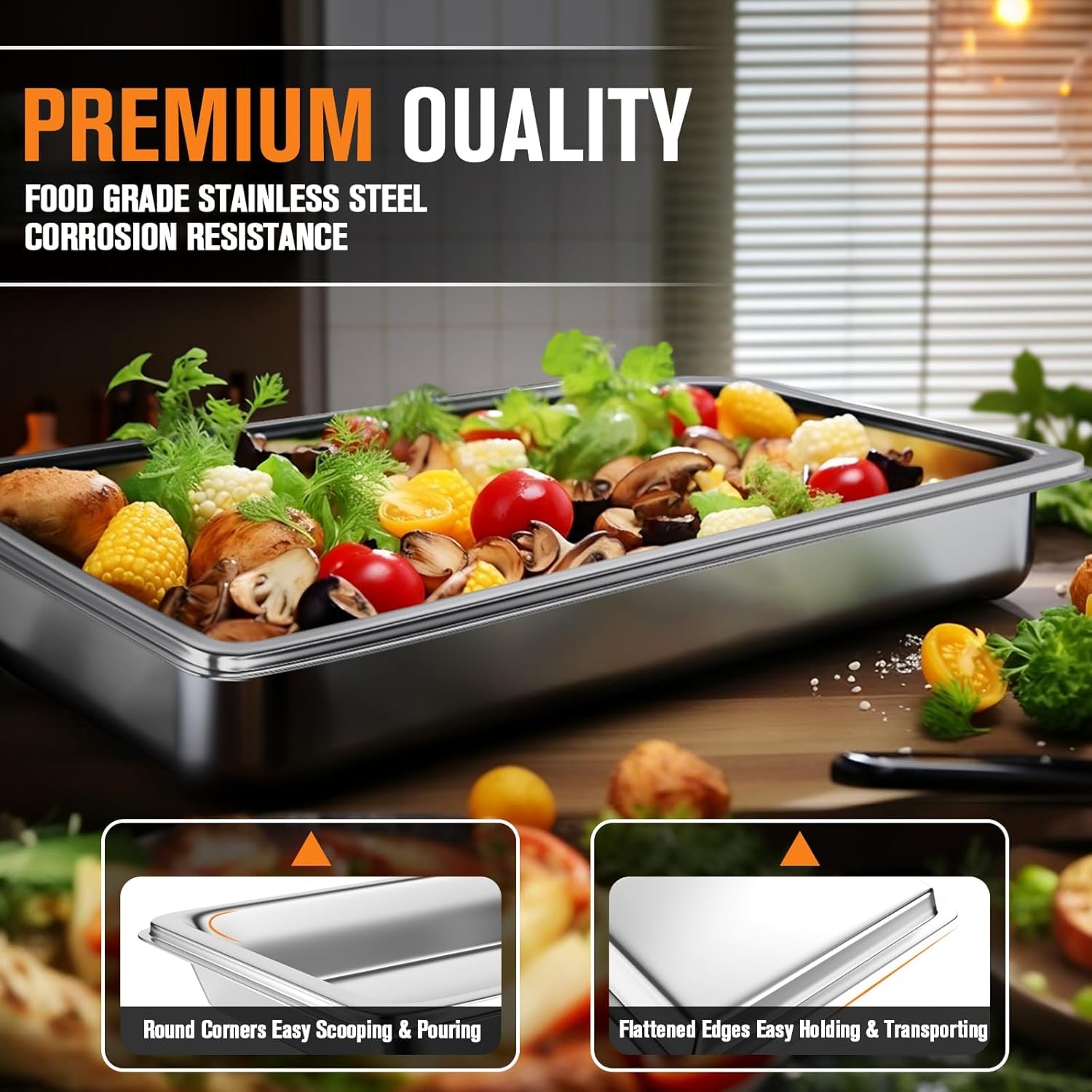 Hotel Pans Full Size 2.5" Deep, Restaurant Supplies Stainless Steam Table Pans 1/1 Size 22 Gauge Commercial Food Pans, 6 Pack Anti Catering Pans