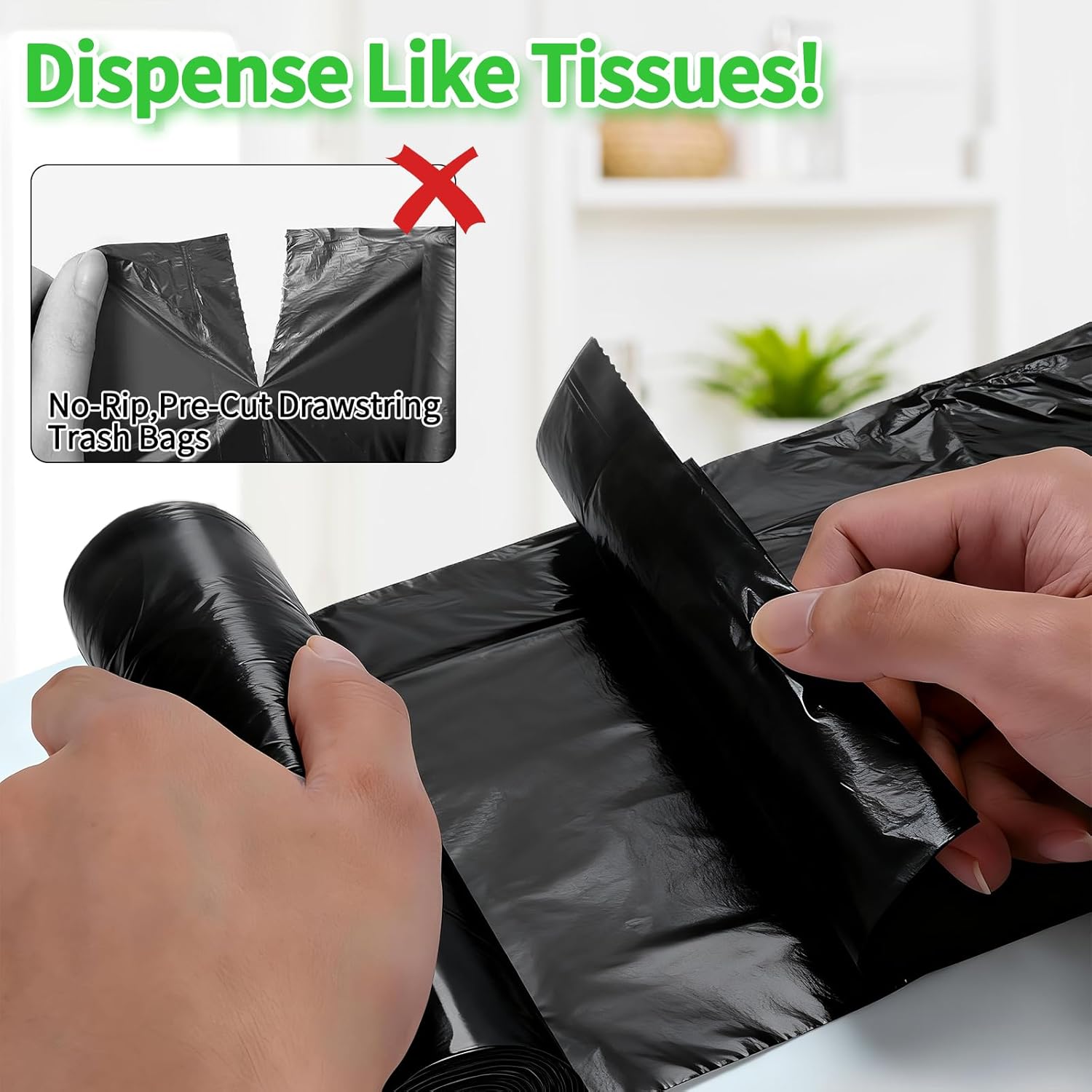 Skiennix 100 Count Small Drawstring Trash Bags - Thick 4-Gallon Liners for Bathroom & Office | Black
