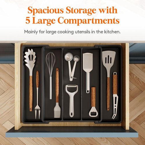 Lifewit Utensil Organizer - Expandable Kitchen Drawer Tray for Cutlery Storage | Adjustable 11-18 x 14", Black