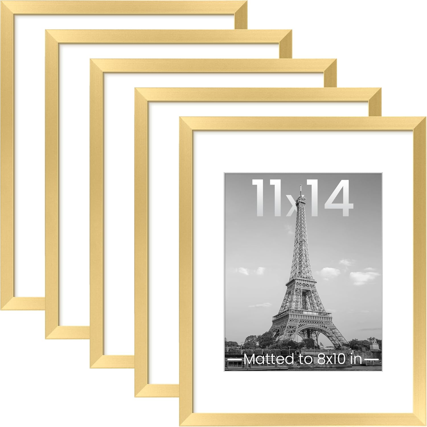 Upsimples 11x14 Picture Frame Set of 5 - Display 8x10 or 11x14 Photos | Elegant Gold Wall Gallery Decor